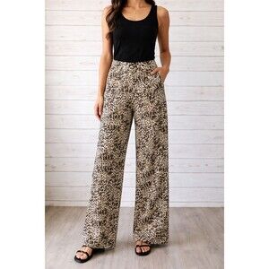 New Vince Camuto Wide Leg Pants Trousers Size 12  Animal Print